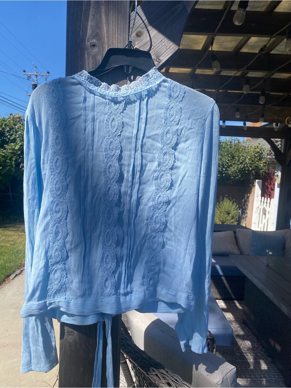 Xhilaration Light Blue Lace-Detail Peasant Blouse SZ L